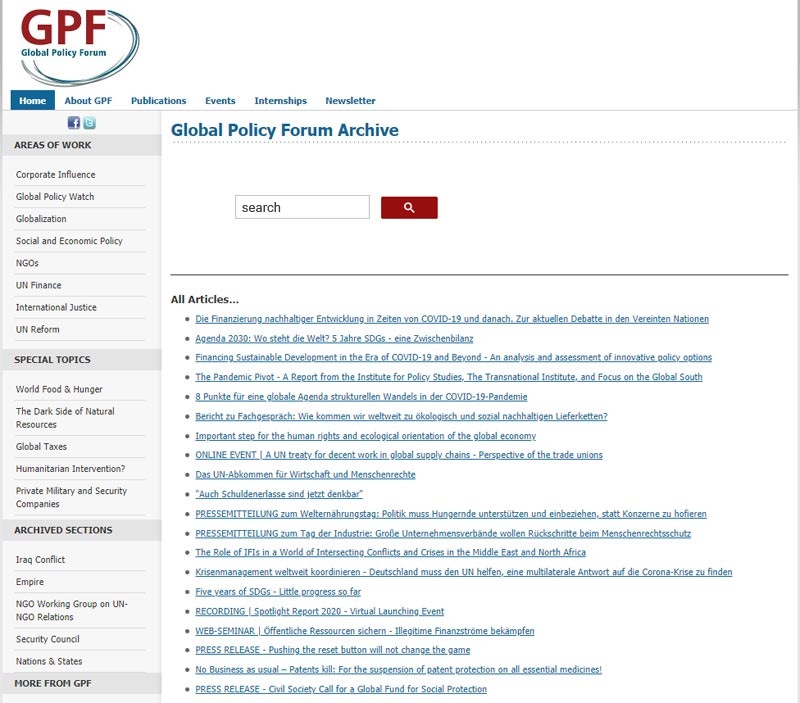 Screenshot of the archive page